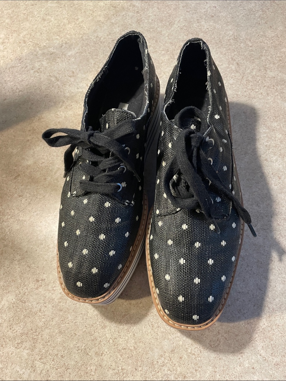 Zara Black Canvas Polka Dot Sneakers with Brown Trim